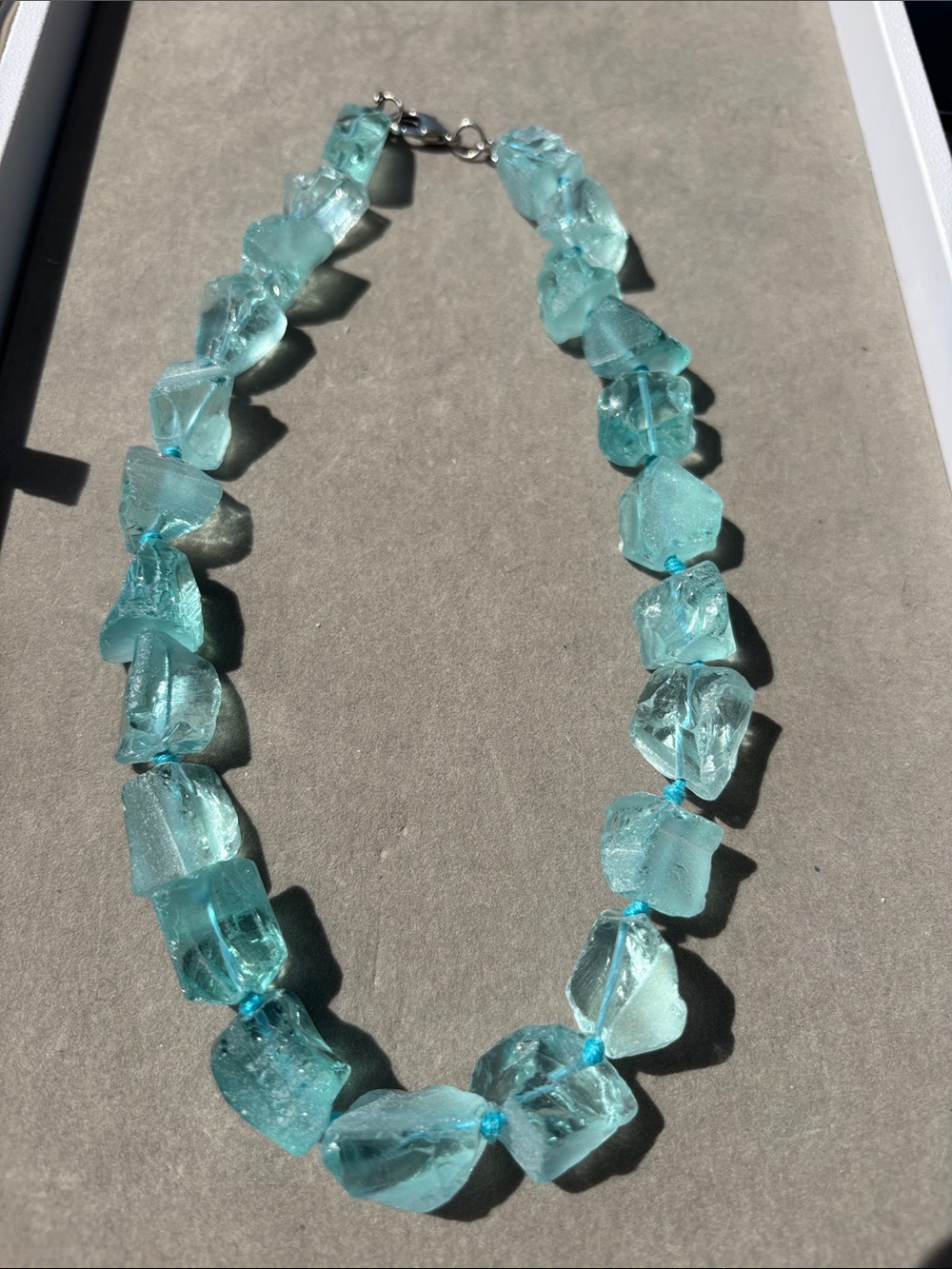 Aqua Blue Chunky Glass Bead Necklace - Women Jewelry